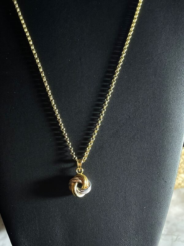 10K rolo chain, with knot 3 color gold pendant